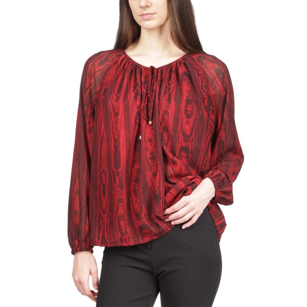 MICHAEL Michael Kors Women’s Tie-Neck Printed Top-Size L-Long Sleeve
